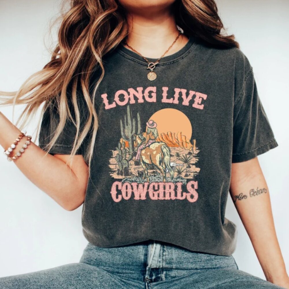 Comfort Colors Long Live Cowgirls Black Tshirt,Retro Shirt,Western Sublimations